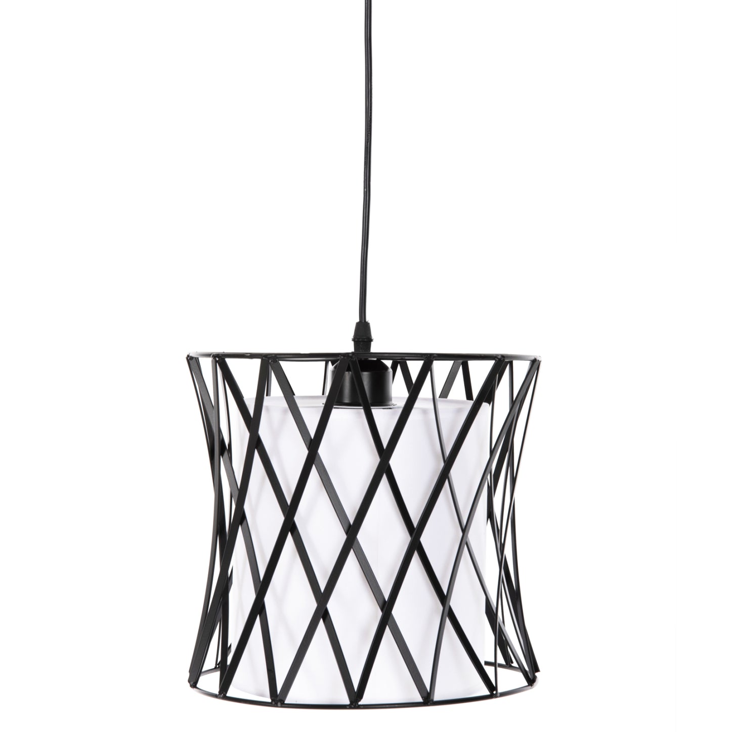 Ceiling Pendant Luminaire Hm4106 Black Metal-white Synthetic Fabric Φ25x120hcm.