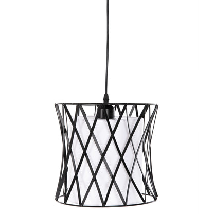Ceiling Pendant Luminaire Hm4106 Black Metal-white Synthetic Fabric Φ25x120hcm.