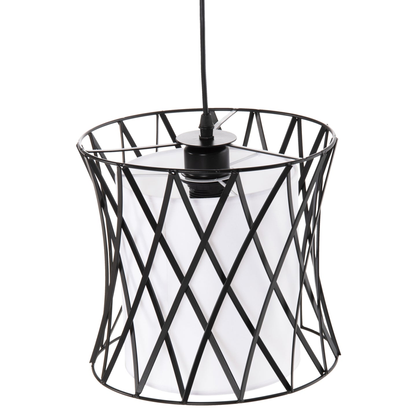 Ceiling Pendant Luminaire Hm4106 Black Metal-white Synthetic Fabric Φ25x120hcm.