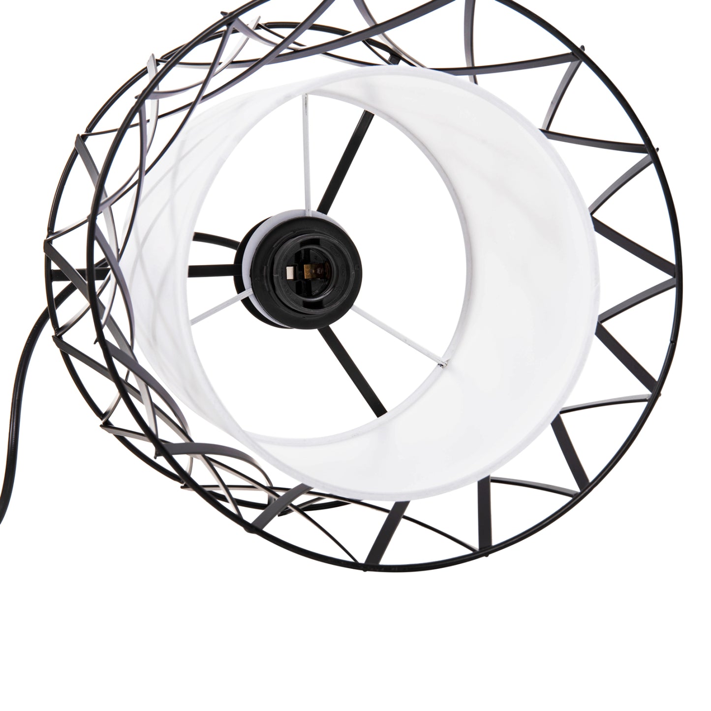 Ceiling Pendant Luminaire Hm4106 Black Metal-white Synthetic Fabric Φ25x120hcm.