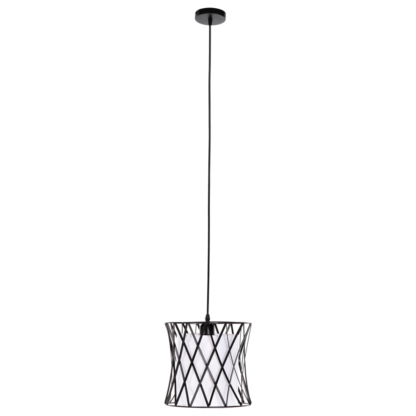 Ceiling Pendant Luminaire Hm4106 Black Metal-white Synthetic Fabric Φ25x120hcm.