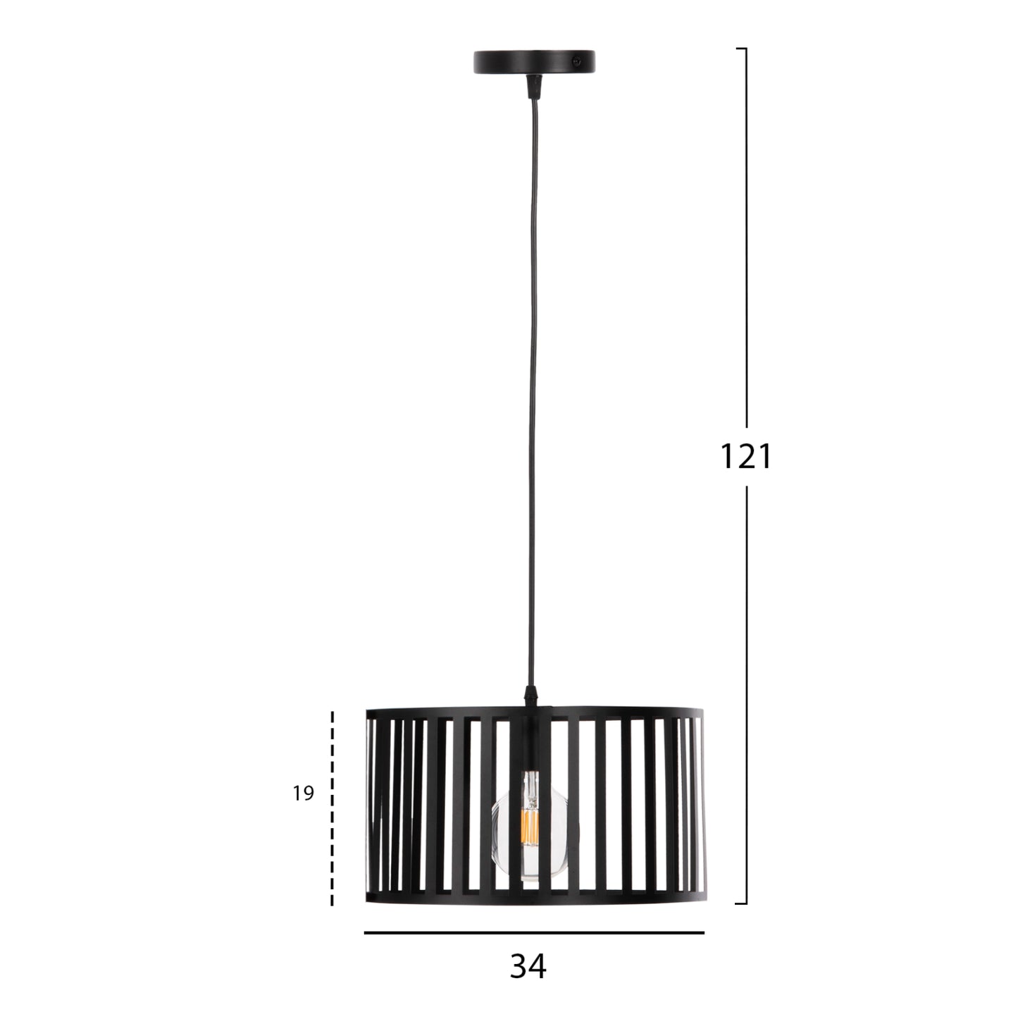 Ceiling Pendant Luminaire Hm4113 Black Metal 34x23x121hcm.