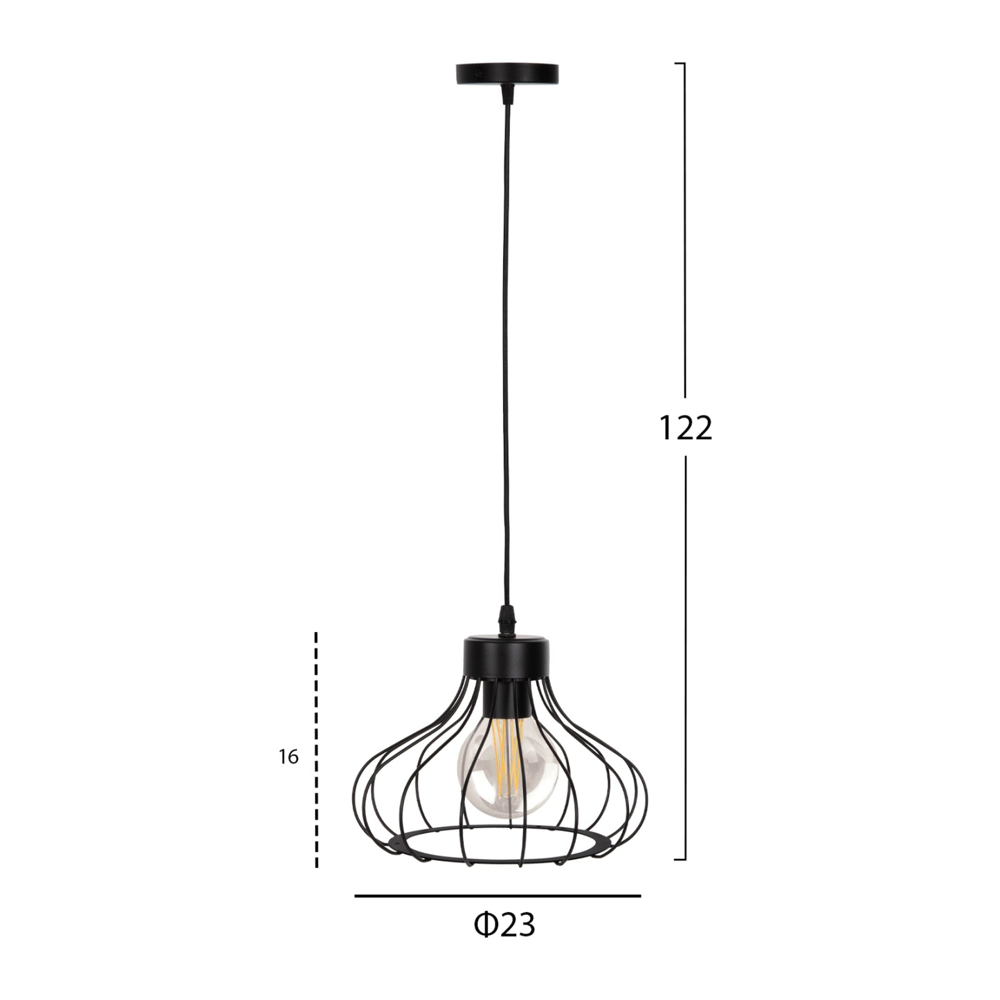 Ceiling Pendant Lamp ΗΜ4114 Black Metal Spherical Cap Φ23x122hcm.