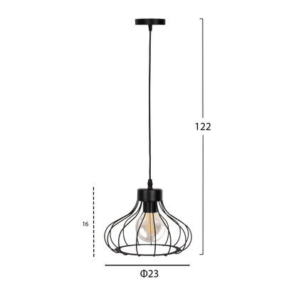 Ceiling Pendant Lamp ΗΜ4114 Black Metal Spherical Cap Φ23x122hcm.