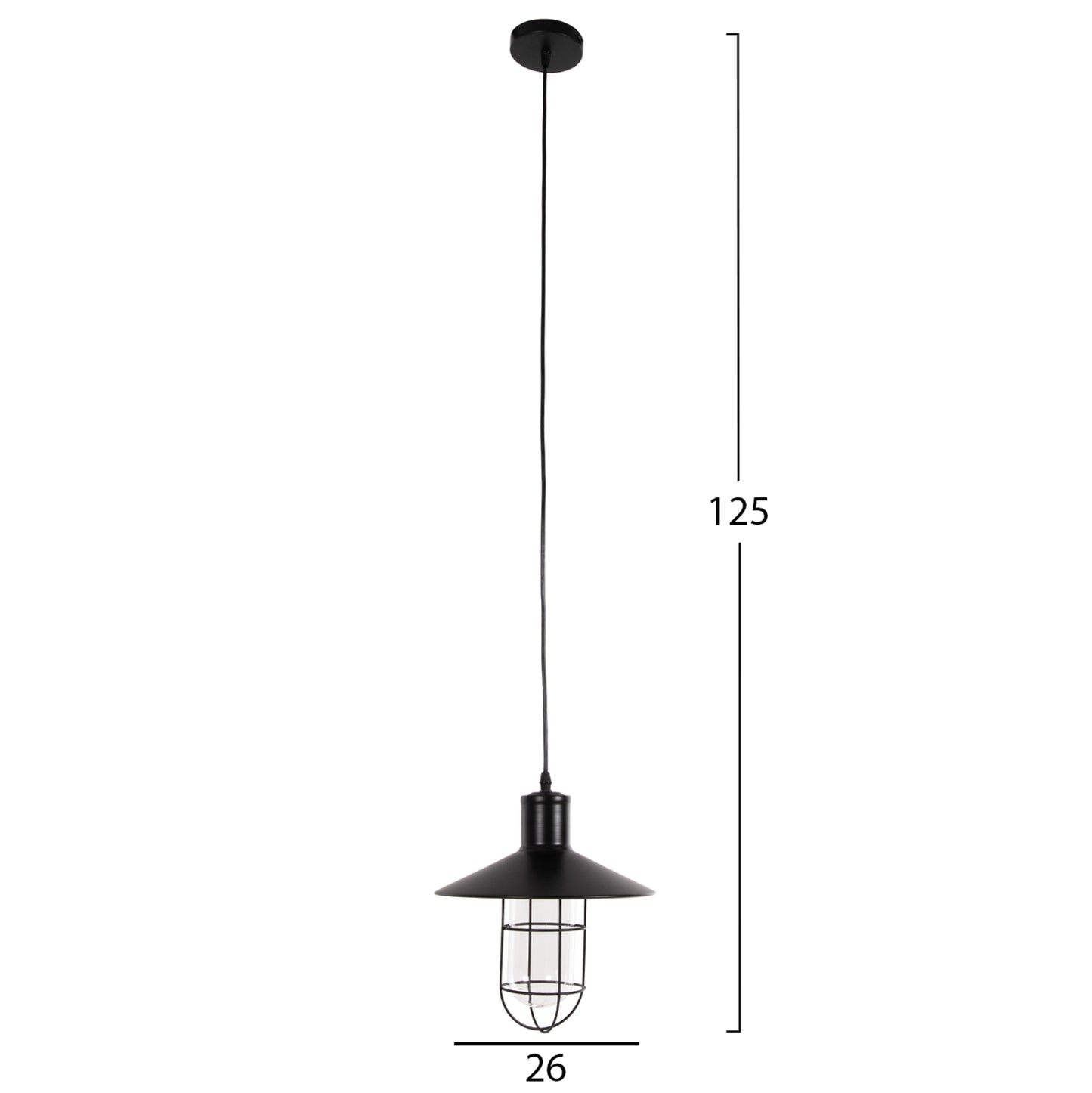 Ceiling Pendant Lamp Hm4119 Black Metal-glass Φ26x125hcm.
