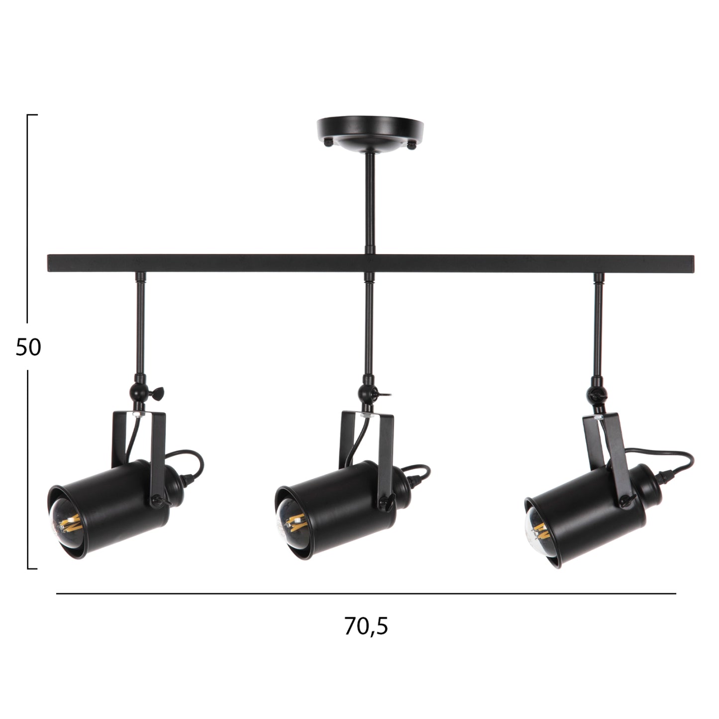 Ceiling Pendant 3-light Fixture Hm4124 Black Metal Spotlights 70,5x14x50h Cm.