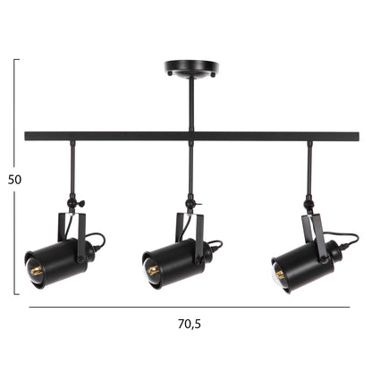 Ceiling Pendant 3-light Fixture Hm4124 Black Metal Spotlights 70,5x14x50h Cm.