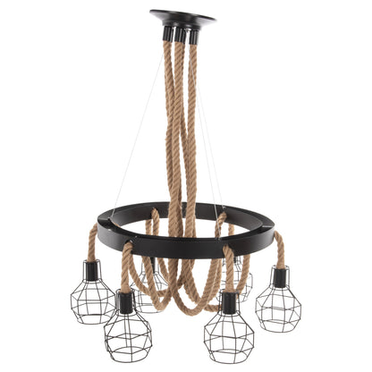 Ceiling Pendant Lamp Hm4130 6-light Black Metal-rope Φ54-60x125hcm.