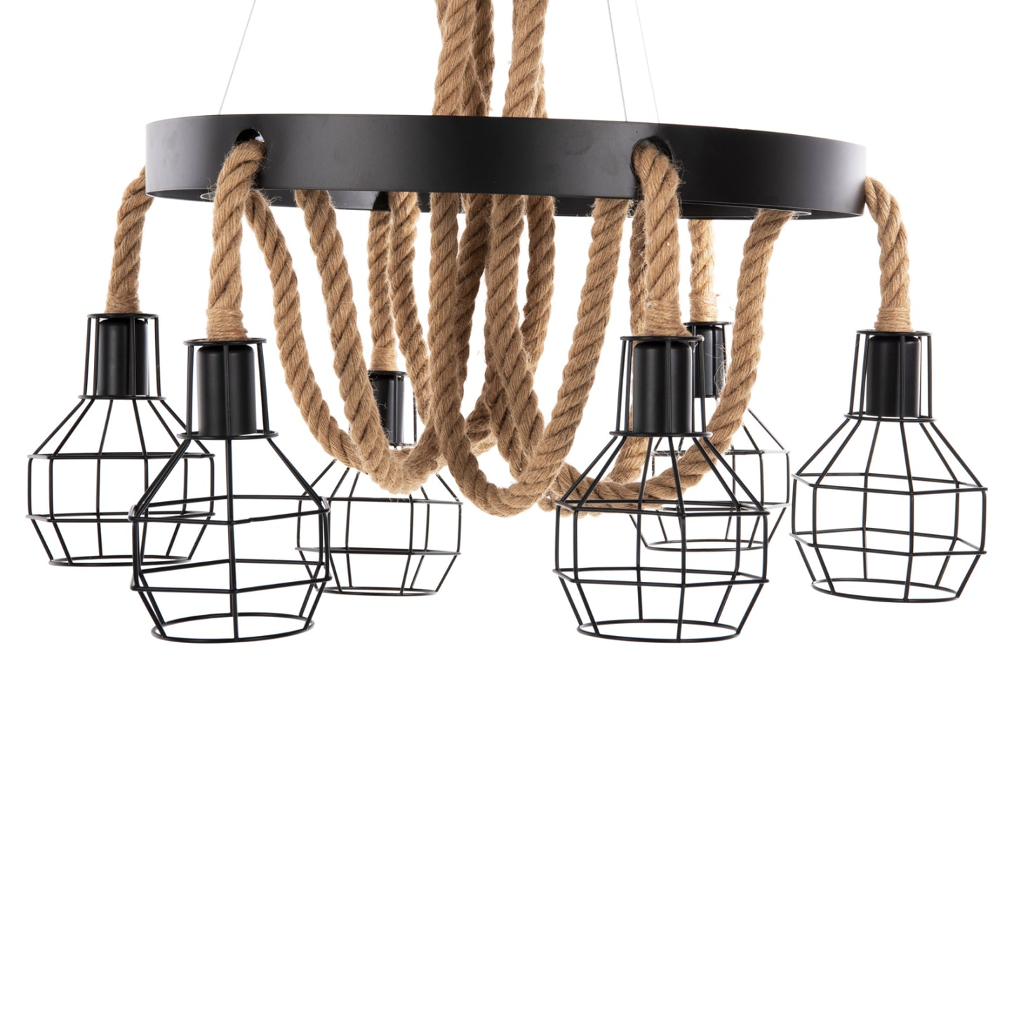 Ceiling Pendant Lamp Hm4130 6-light Black Metal-rope Φ54-60x125hcm.