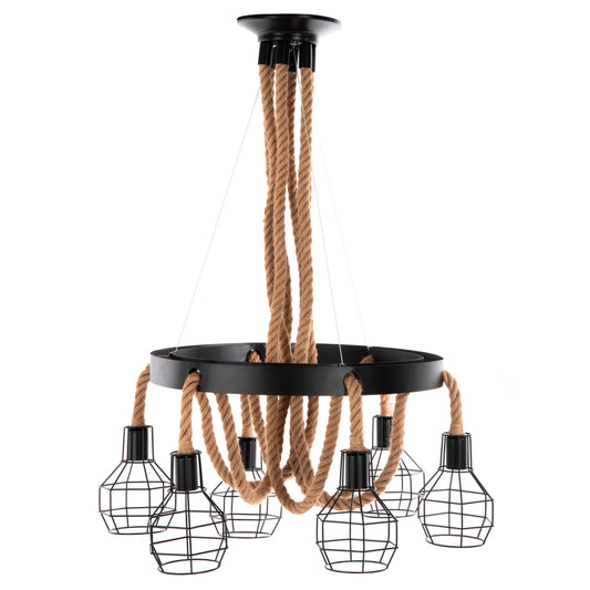 Ceiling Pendant Lamp Hm4130 6-light Black Metal-rope Φ54-60x125hcm.