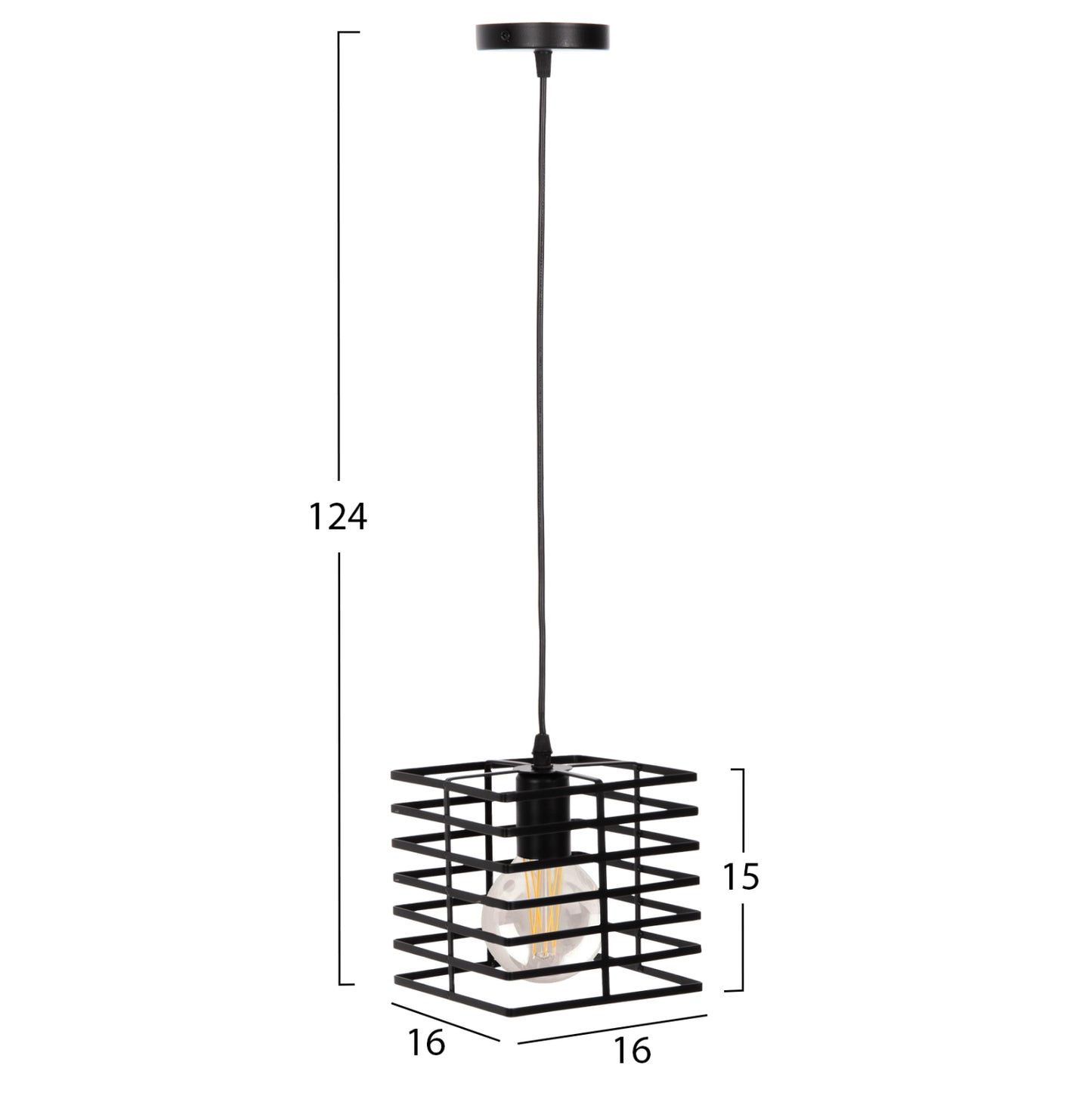 Ceiling Pendant Lamp Hm4131 Black Metal Cap 16x16x124hcm.