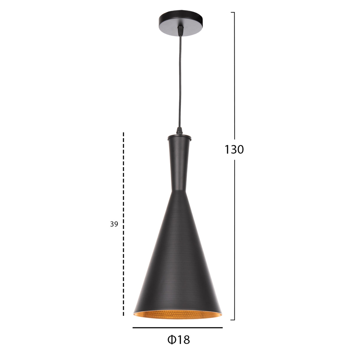 Ceiling Pendant Lamp Hm4134 Black Aluminum Cap Φ18x130hcm.