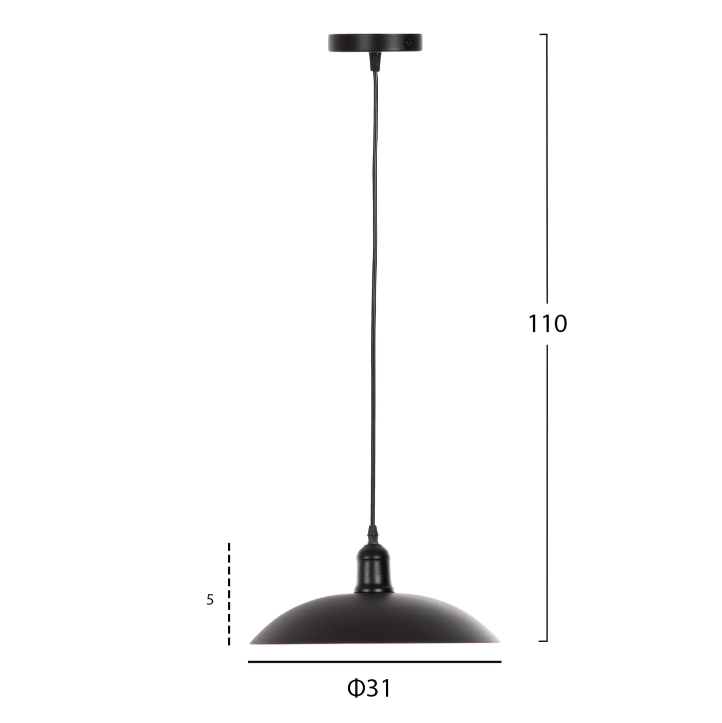 Ceiling Pendant Lamp Hm4135 Black Metal Cap Φ31x110h Cm.