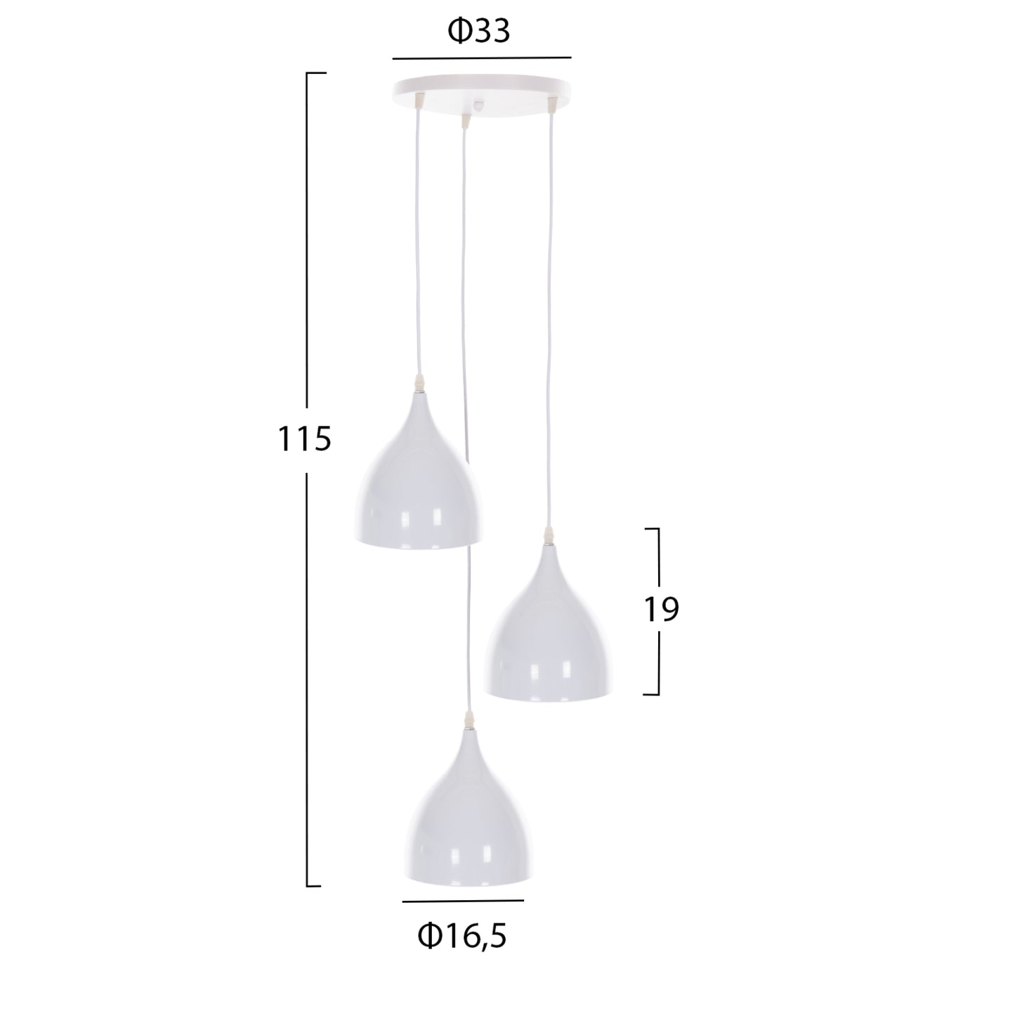 Ceiling Pendant Lamp Hm4138 3-light White Metal Φ33x33-115hcm.