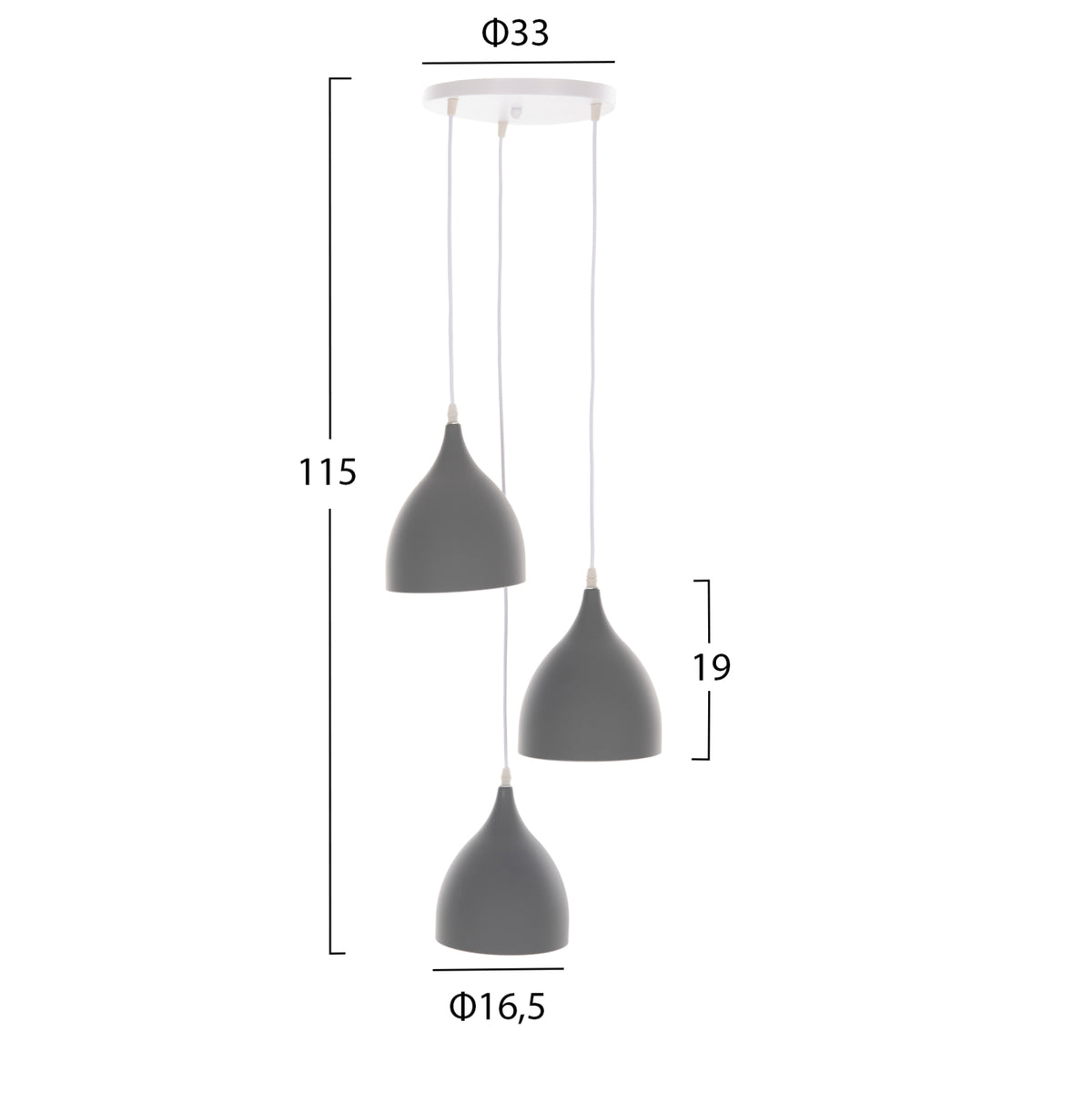 Ceiling Pendant Lamp Hm4139 3-light Grey Metal Φ33x33-115hcm.