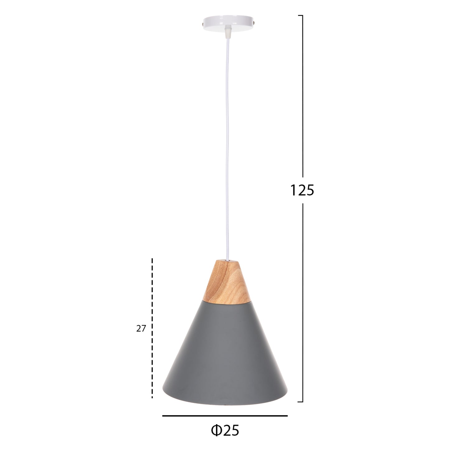 Ceiling Pendant Lamp Hm4145 Grey Metal Cap Φ25x125h Cm.