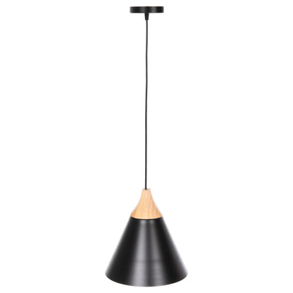 Ceiling Pendant Luminaire Hm4148 Black Metal Cap-wood Detail Φ22x115hcm.