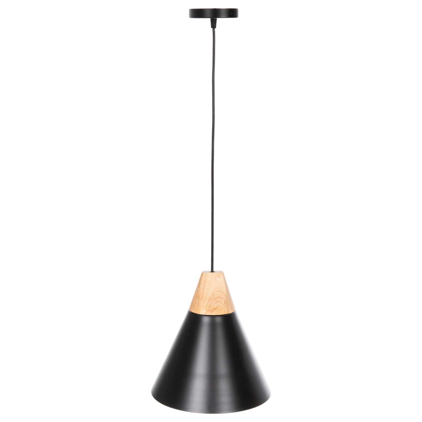 Ceiling Pendant Luminaire Hm4148 Black Metal Cap-wood Detail Φ22x115hcm.