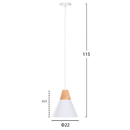 Ceiling Pendant Luminaire Hm4149 White Metal Cap-wood Detail Φ22x115hcm.