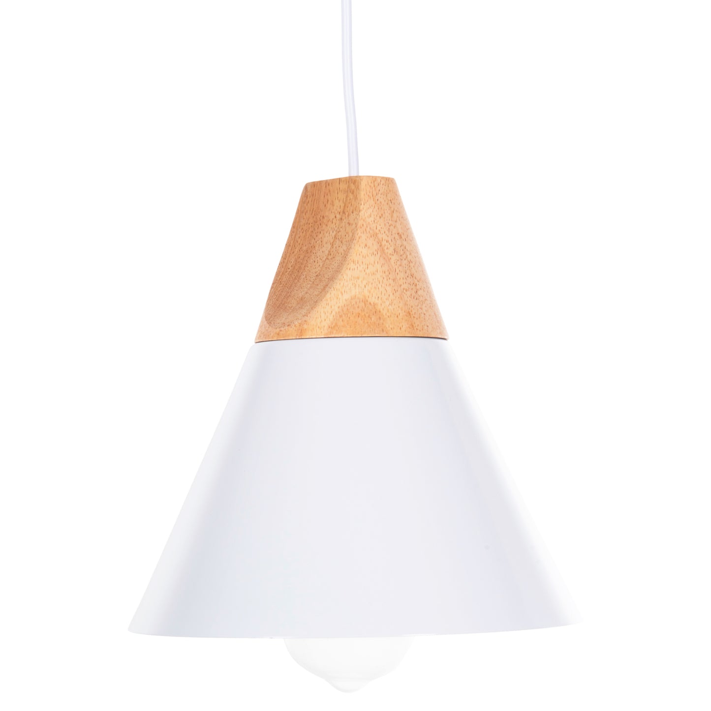 Ceiling Pendant Luminaire Hm4149 White Metal Cap-wood Detail Φ22x115hcm.