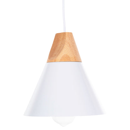 Ceiling Pendant Luminaire Hm4149 White Metal Cap-wood Detail Φ22x115hcm.