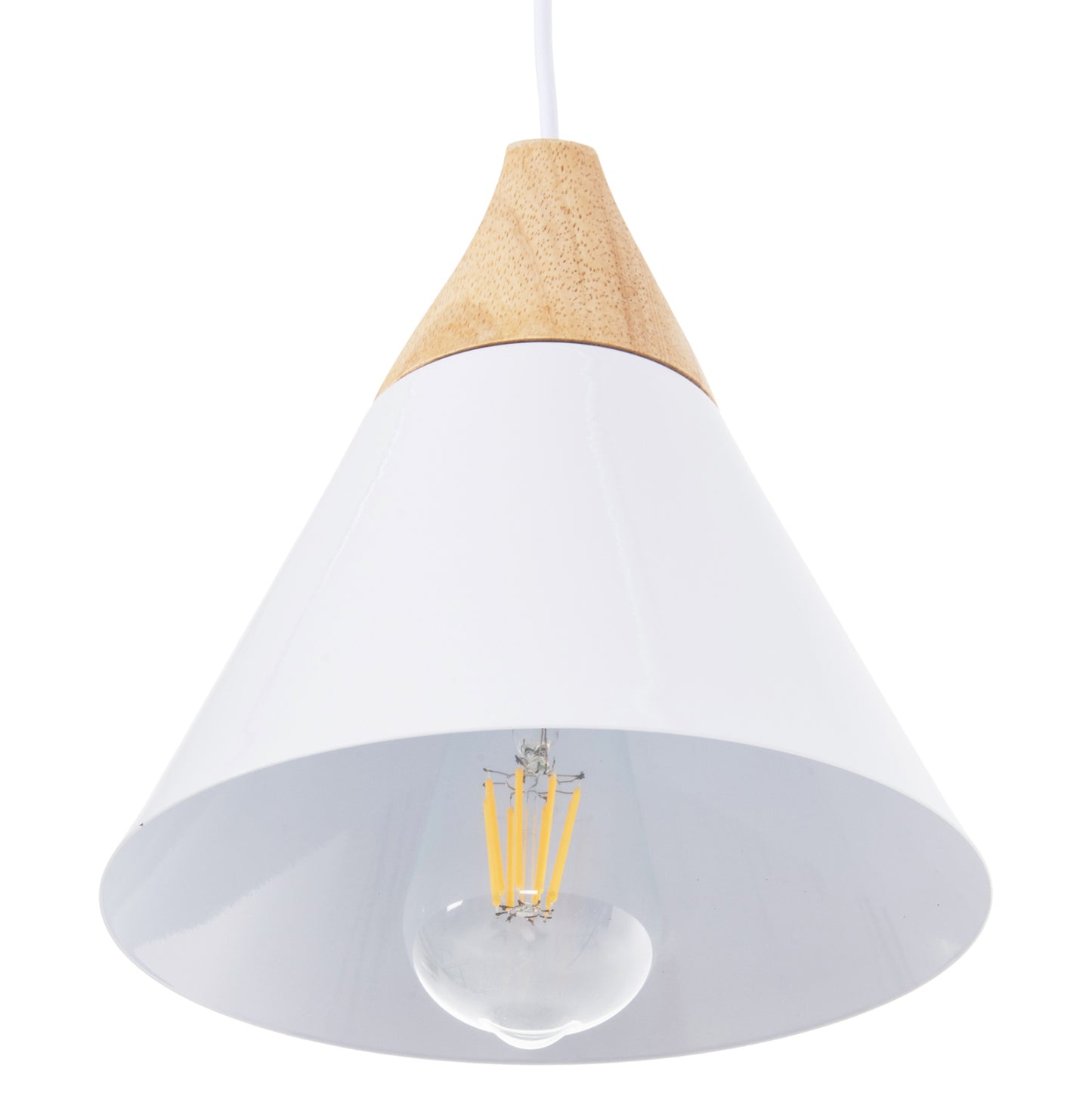 Ceiling Pendant Luminaire Hm4149 White Metal Cap-wood Detail Φ22x115hcm.