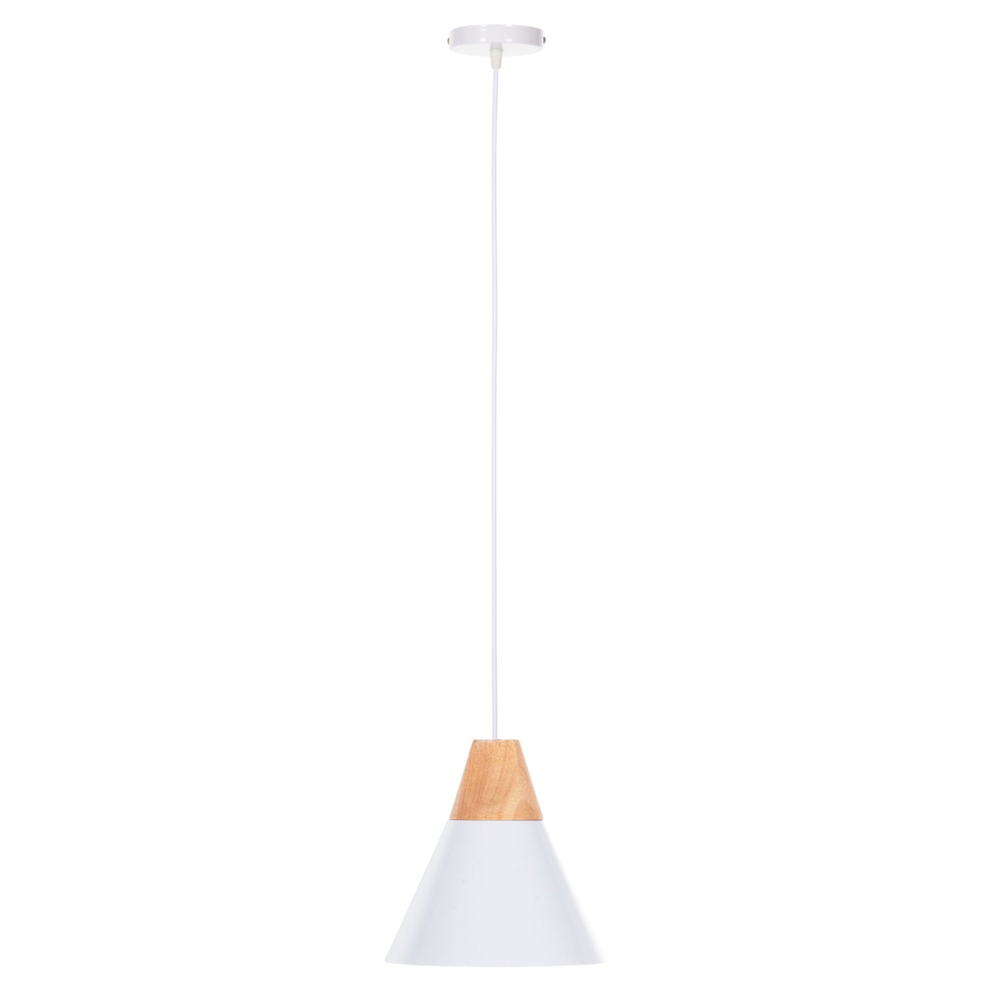 Ceiling Pendant Luminaire Hm4149 White Metal Cap-wood Detail Φ22x115hcm.
