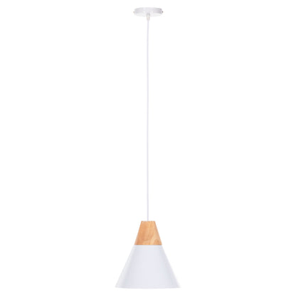 Ceiling Pendant Luminaire Hm4149 White Metal Cap-wood Detail Φ22x115hcm.
