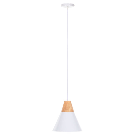 Ceiling Pendant Luminaire Hm4149 White Metal Cap-wood Detail Φ22x115hcm.