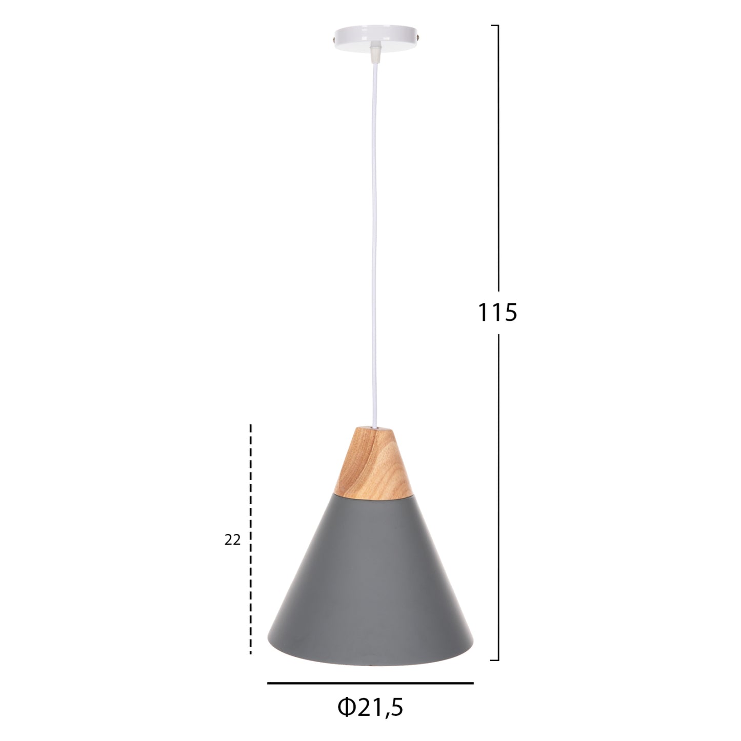 Ceiling Pendant Lamp Hm4150 Grey Metal Cap Φ21,5x115hcm.