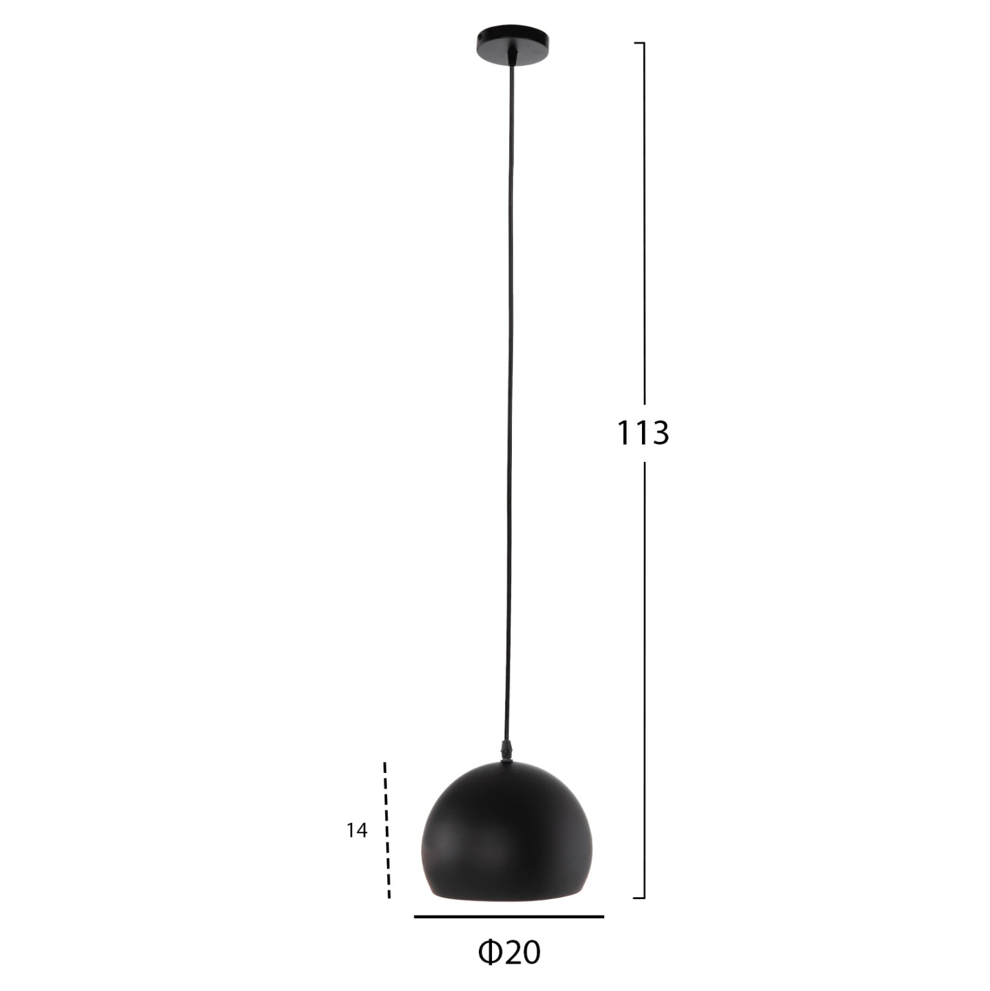 Ceiling Pendant Luminaire Hm4154 Black Aluminum Spherical Cap Φ20x113hcm.