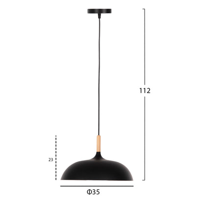 Ceiling Pendant Lamp Hm4156 Black Metal-wooden Detail Φ35x112hcm.