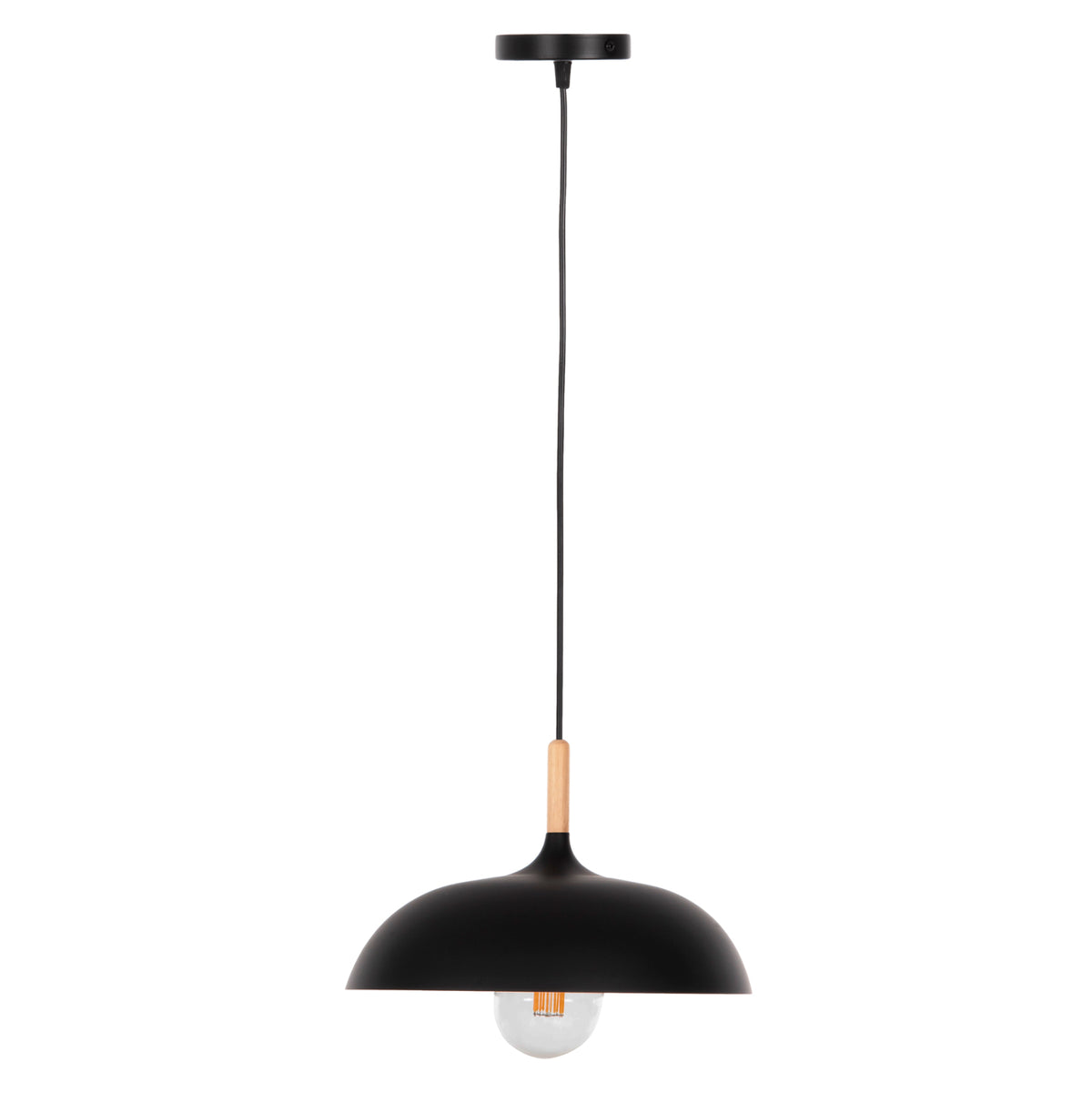 Ceiling Pendant Lamp Hm4156 Black Metal-wooden Detail Φ35x112hcm.
