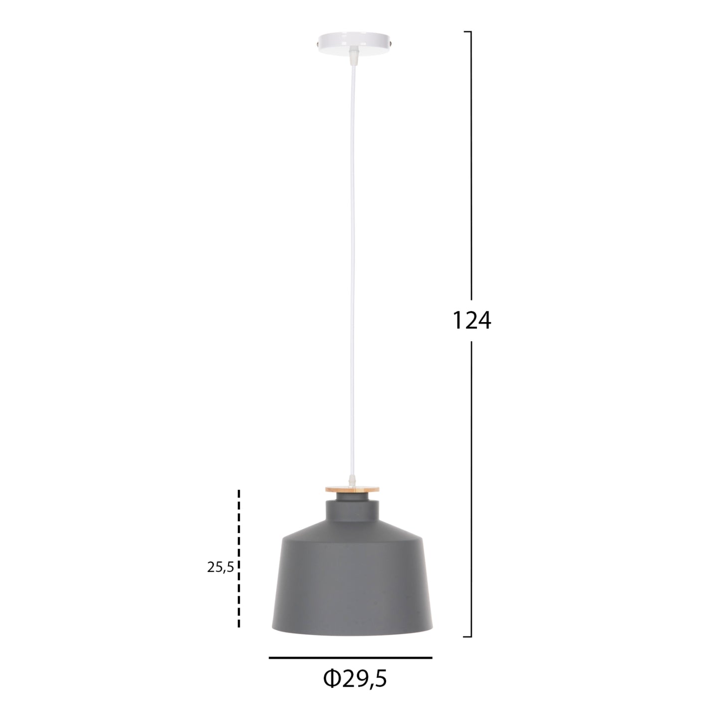Ceiling Pendant Luminaire Hm4158.03 Grey Aluminum Cap-white Cable Φ30x123,5hcm.
