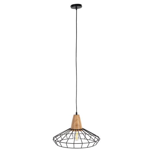 Ceiling Pendant Lamp Hm4160 Black Metal-wood Φ39x117hcm.