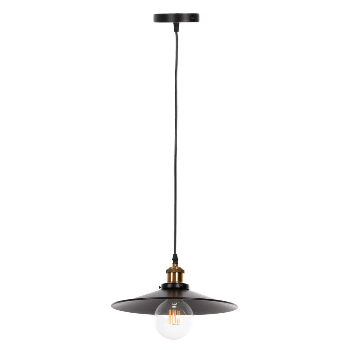 Ceiling Pendant Lamp Hm4162 Black Metal-gold Detail On Top Φ30x109hcm.