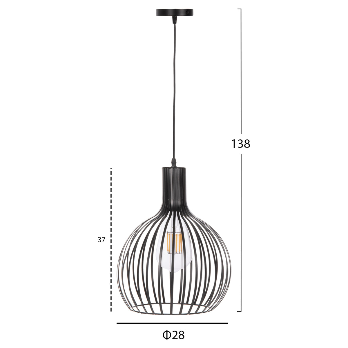Ceiling Pendant Lamp Hm4164 Black Metal Cap Φ28x138hcm.