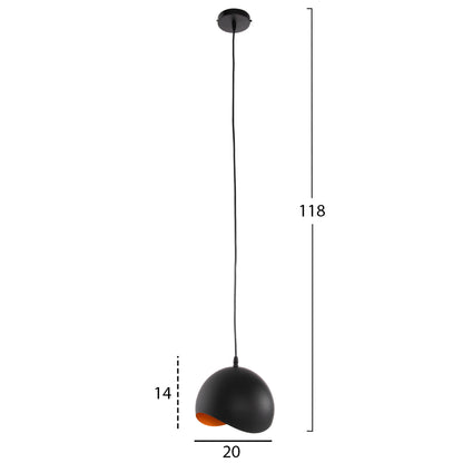 Ceiling Pendant Lamp Hm4165.01 Metal Sphere-black & Orange Φ20x118hcm.