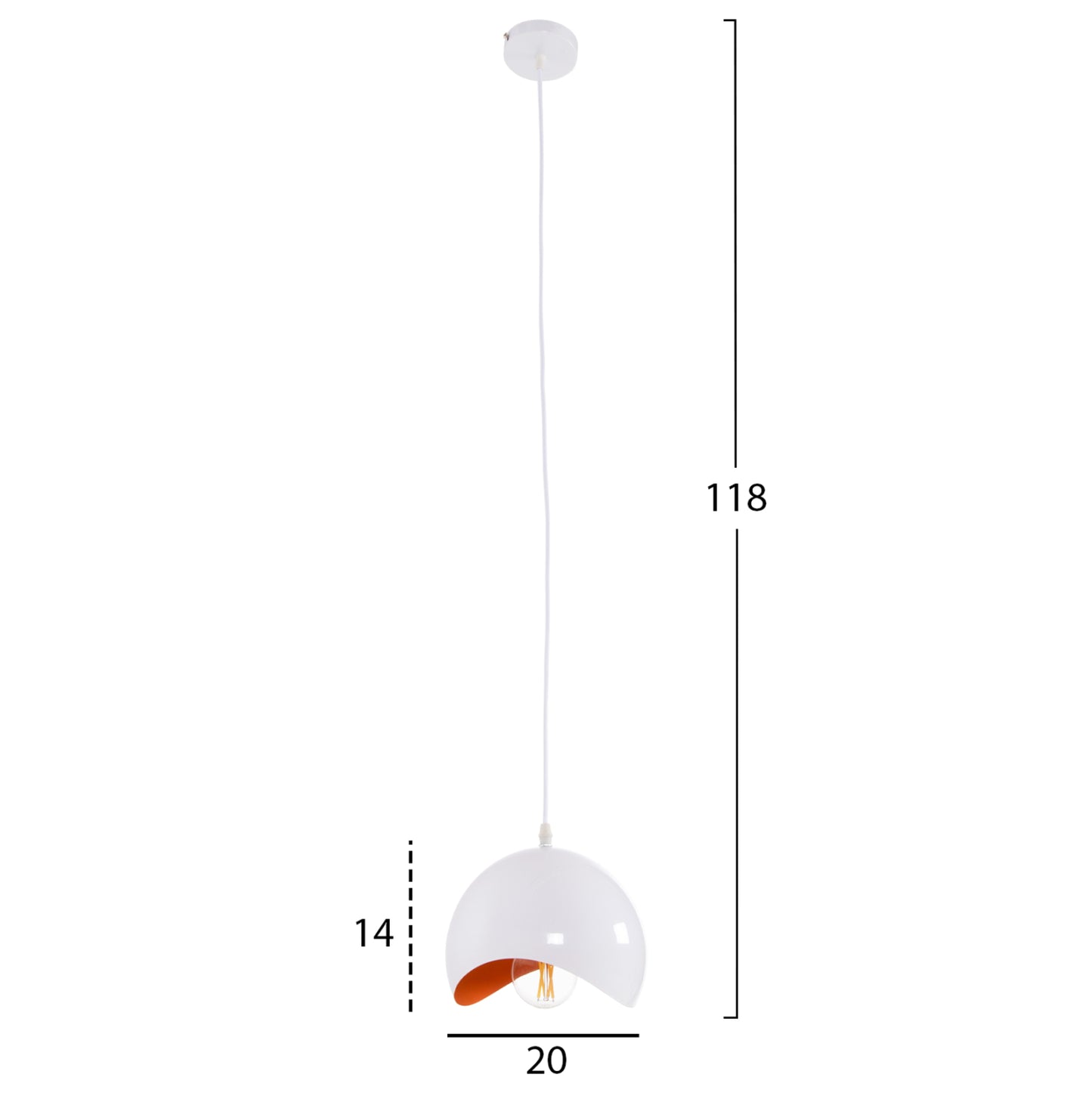 Ceiling Pendant Lamp Hm4165.02 Metal Sphere-white & Orange Φ20x118hcm.