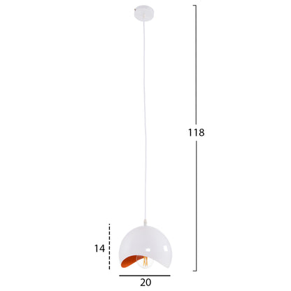 Ceiling Pendant Lamp Hm4165.02 Metal Sphere-white & Orange Φ20x118hcm.