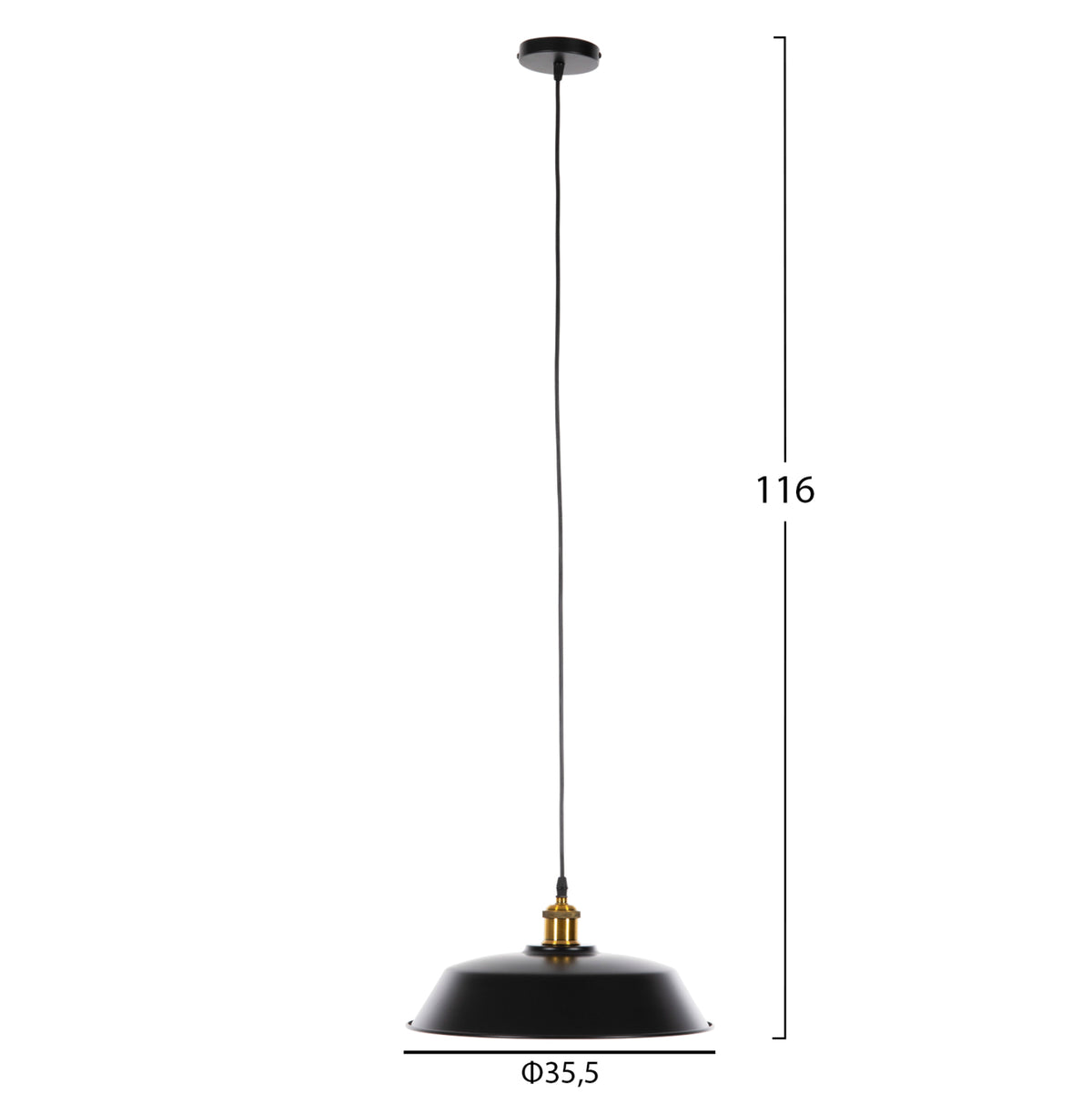 Ceiling Pendant Lamp Hm4174.01 Black Metal Golden Detail On Top Φ35,5x116hcm.