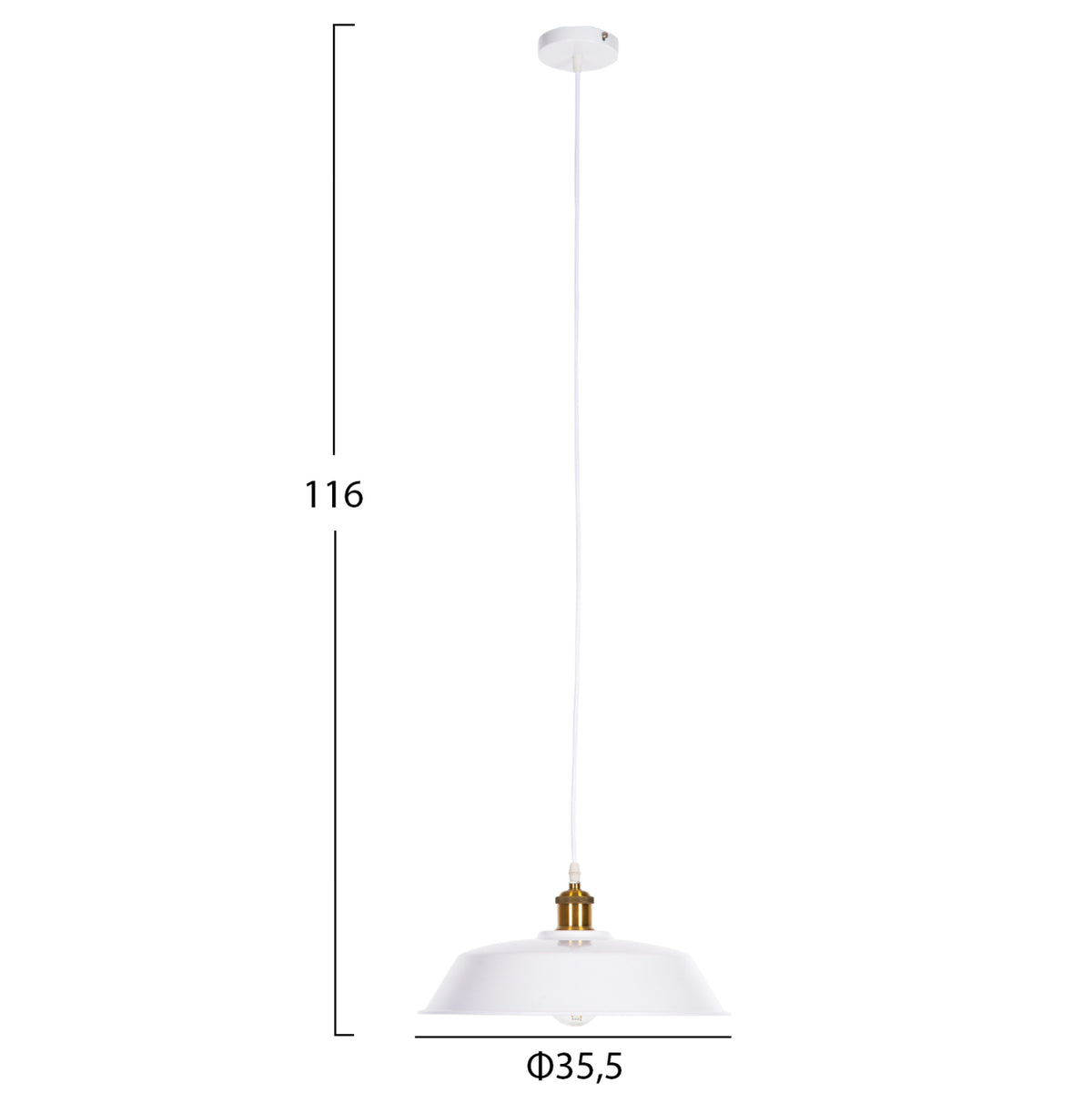 Ceiling Pendant Lamp Hm4174.02 White Metal Golden Detail On Top Φ35,5x116hcm.