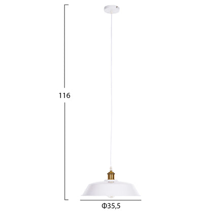 Ceiling Pendant Lamp Hm4174.02 White Metal Golden Detail On Top Φ35,5x116hcm.