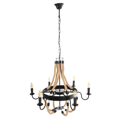 Ceiling Pendant Fixture Hm4177 6-light With Rope And Black Metal 74x74x123hcm.
