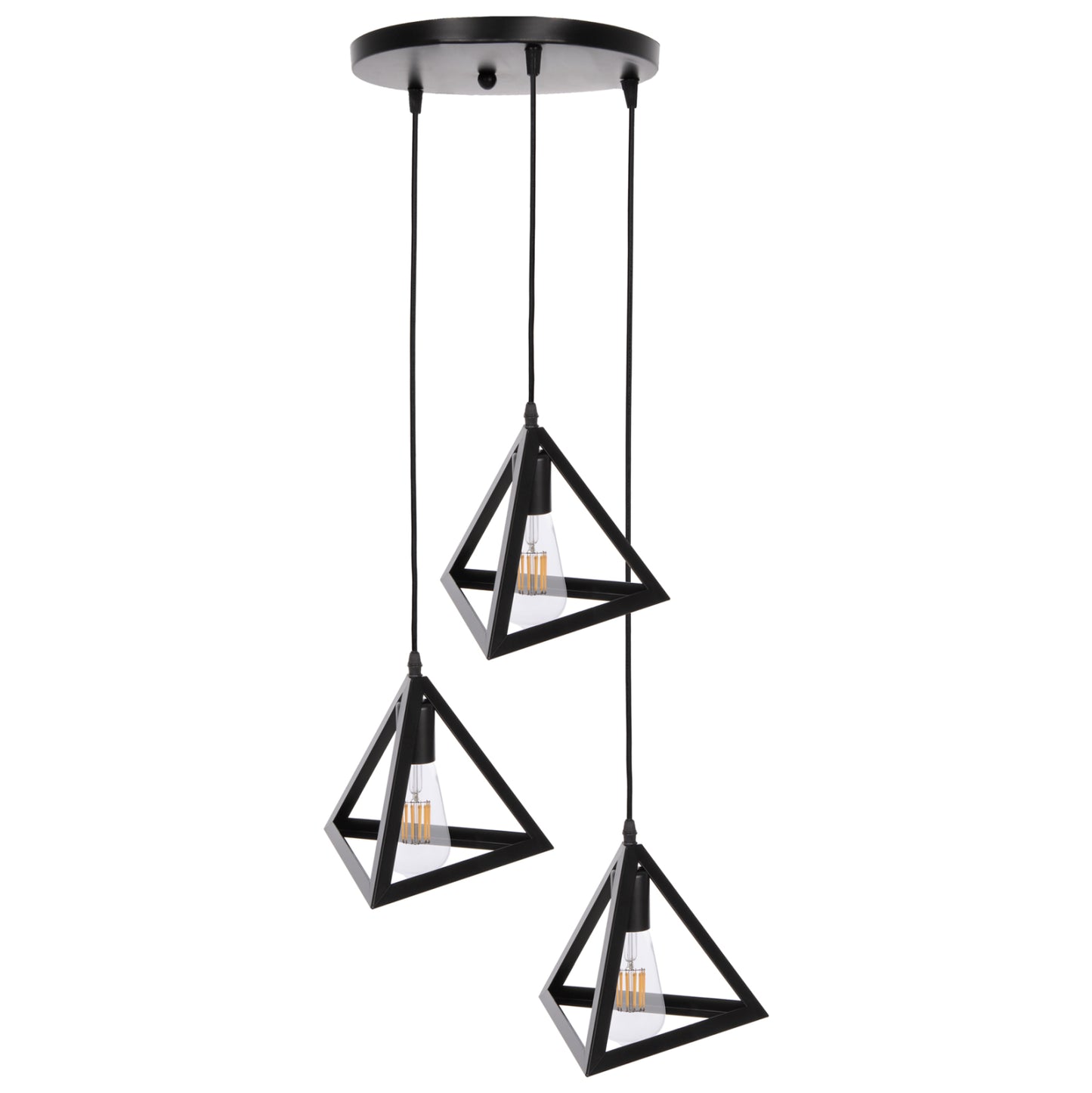 Ceiling Pendant Lamp Hm4182 3 Black Metal Caps Pyramid Φ23x124hcm.