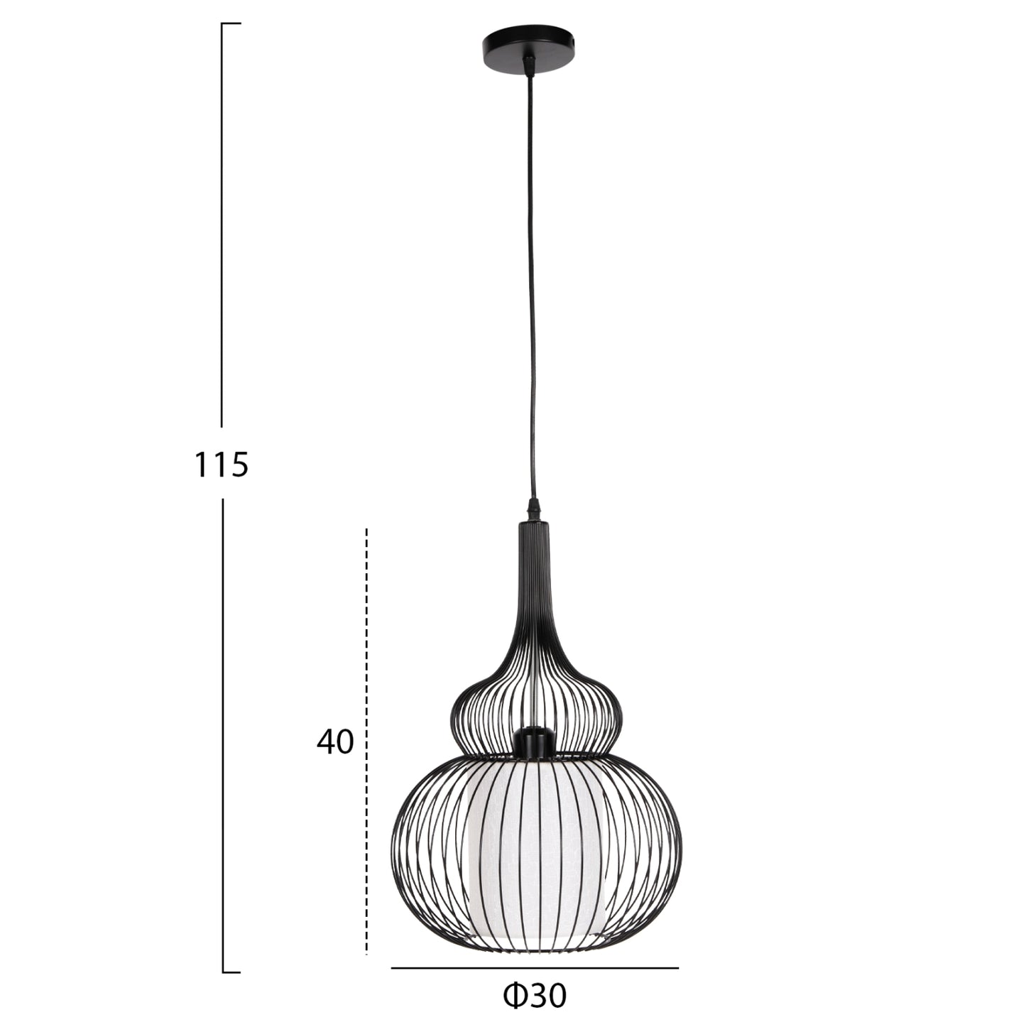 Ceiling Pendant Lamp Hm4185 Black Metal-white Cloth Φ30x115h Cm.