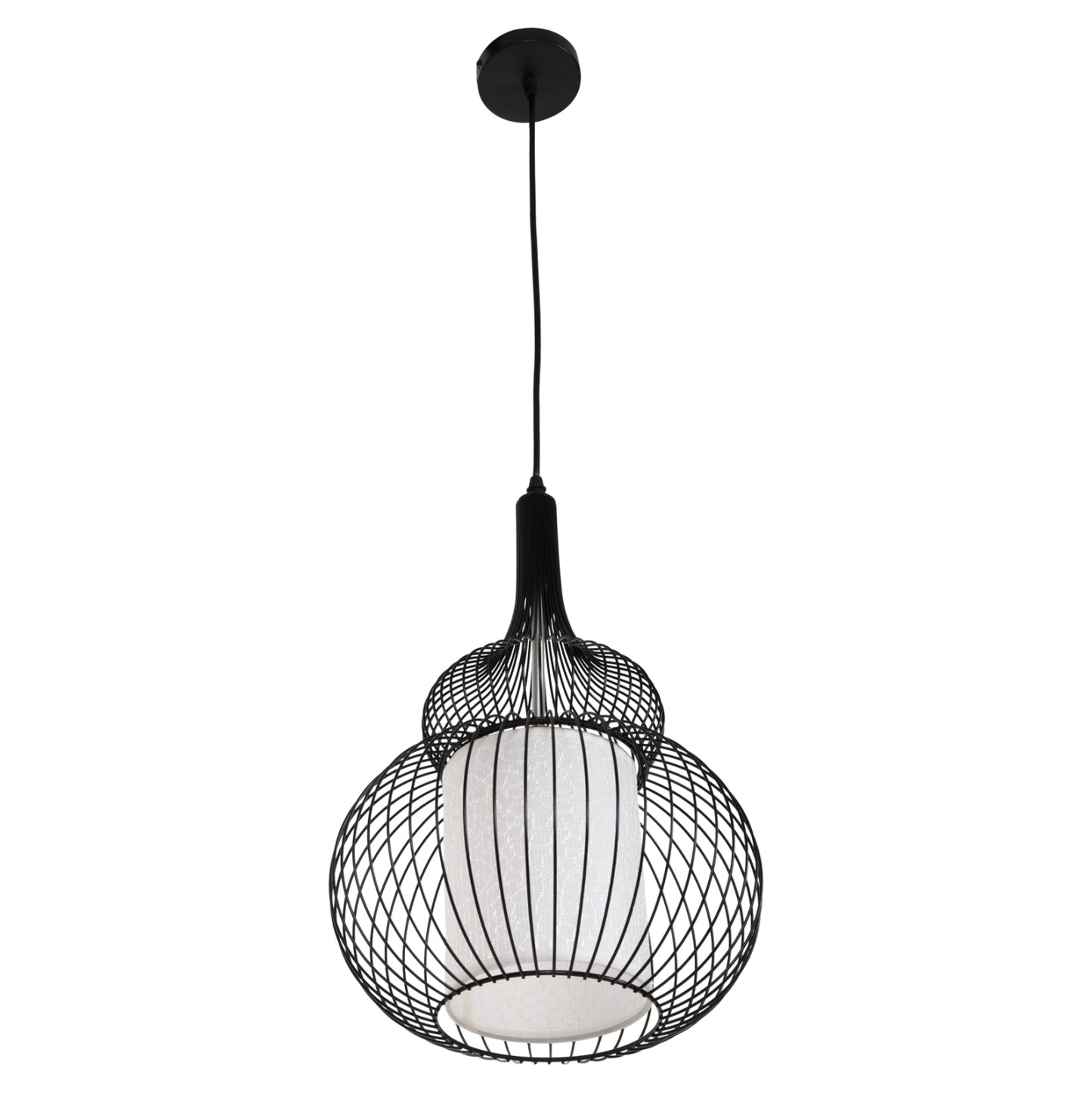 Ceiling Pendant Lamp Hm4185 Black Metal-white Cloth Φ30x115h Cm.