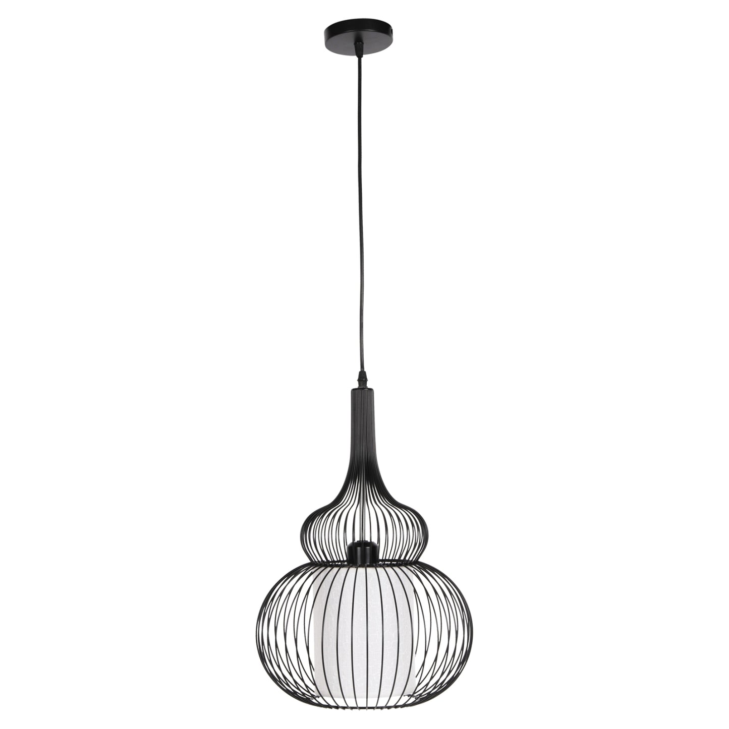 Ceiling Pendant Lamp Hm4185 Black Metal-white Cloth Φ30x115h Cm.