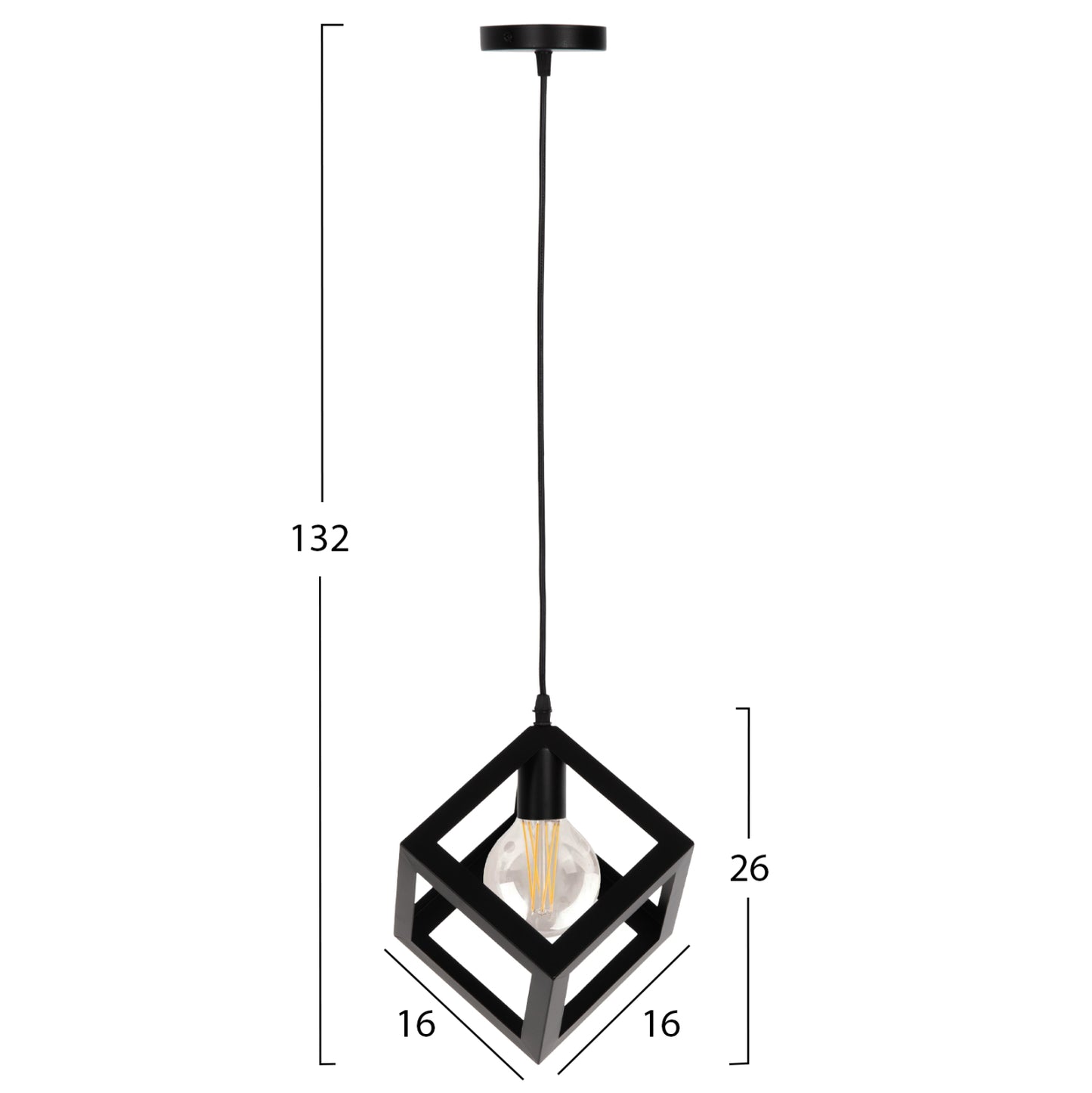Ceiling Pendant Lamp Hm4192 Black Metal Cube 16x16x132hcm.