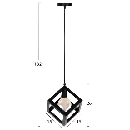 Ceiling Pendant Lamp Hm4192 Black Metal Cube 16x16x132hcm.